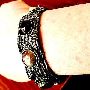 Vintage stone and silver rope bracelet